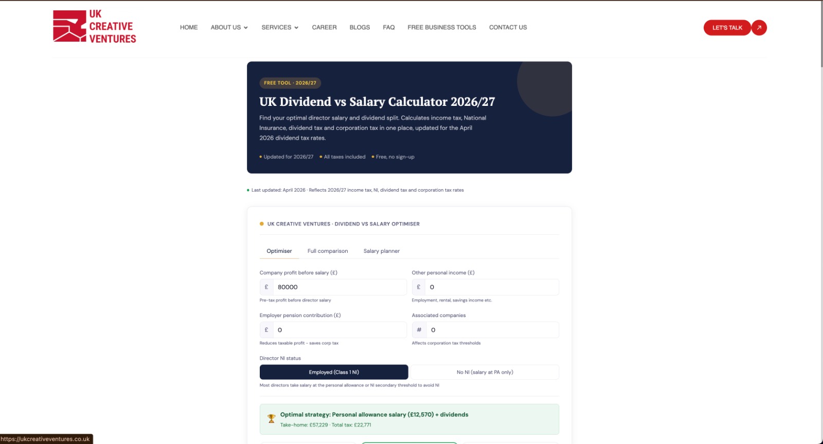 Dividend vs Salary Optimiser screenshot 1