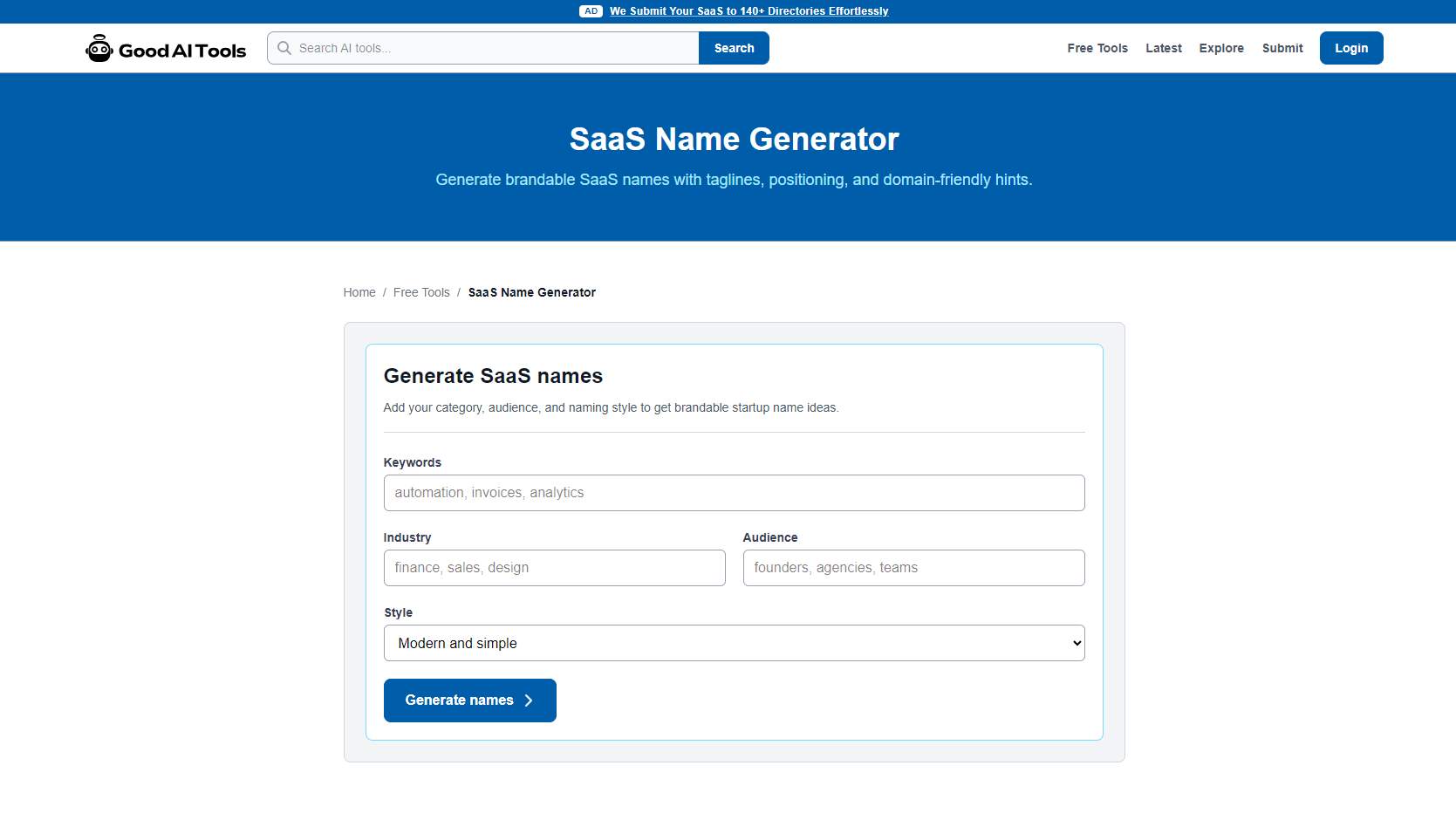SaaS Name Generator screenshot 1